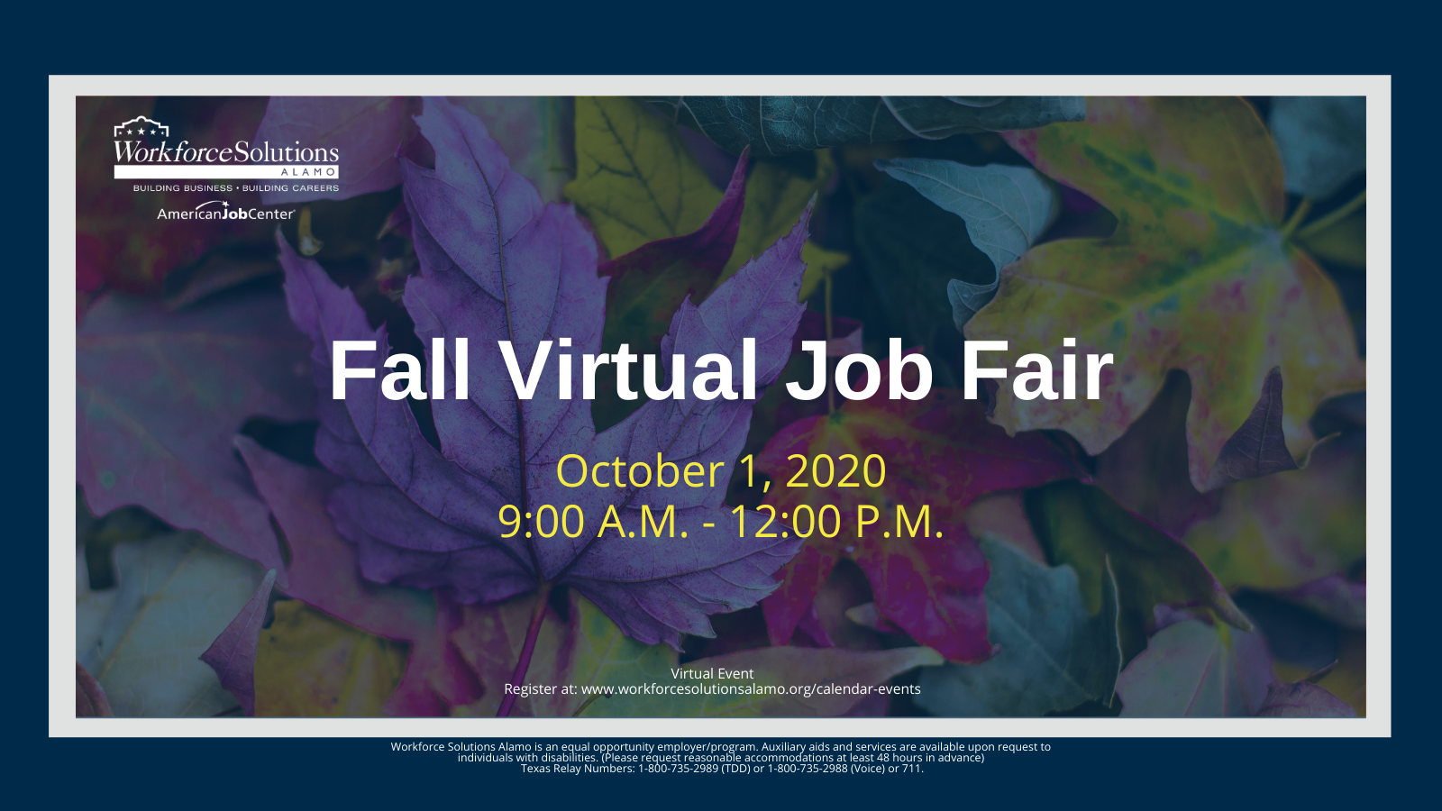 Flyer for Fall Job Fair from 10 a.m. to 12 p.m. October 1, 2020