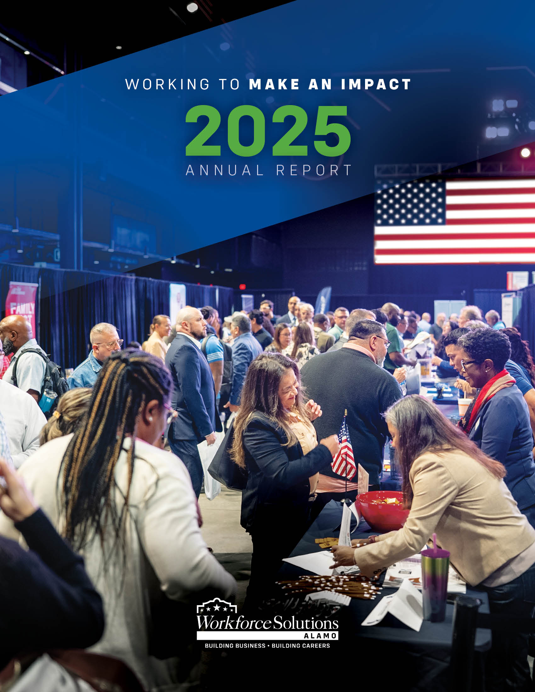 2025 Annual Report cover featuring a workforce hiring event.